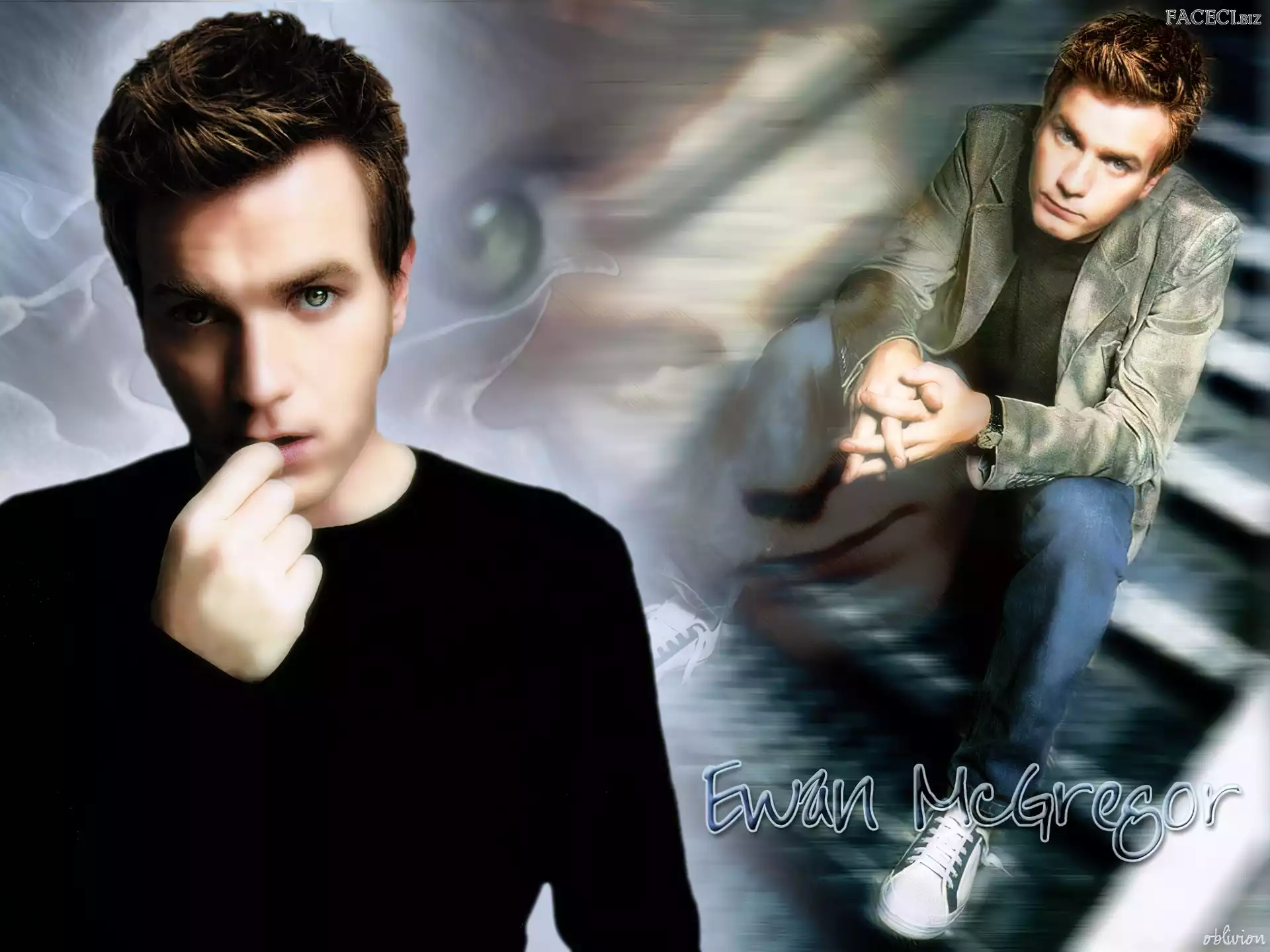 czarny sweterek, Ewan McGregor, schody